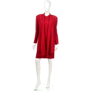 Oscar de la Renta Vintage Red Wool open Coat and Dress Ensemble