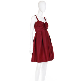 2000s Oscar de la Renta Burgundy Red Silk Evening Dress Extra Small or Small