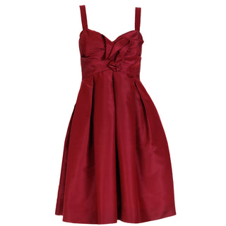 2000s Oscar de la Renta Burgundy Red Silk Evening Dress