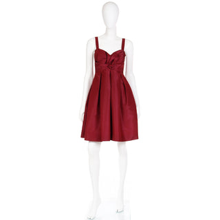 2000s Oscar de la Renta Burgundy Red Silk Evening Dress