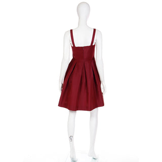 2000s Oscar de la Renta Burgundy Red Silk Evening Dress XS