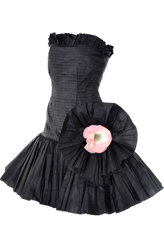 Oscar de la Renta 1980s Vintage Dress Strapless Black Pleated Statement - Dressing Vintage