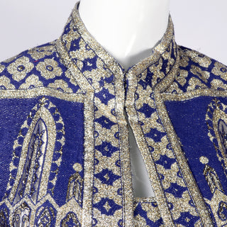 Oscar de la Renta Vintage Dress & Jacket in Blue w/ Silver Metallic Brocade
