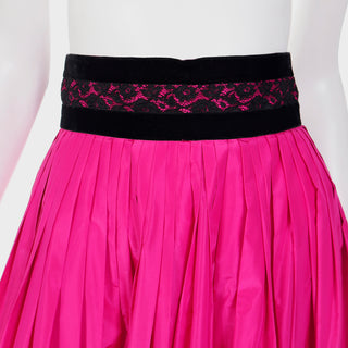1980s Oscar de la Renta Pink Taffeta Maxi Vintage Skirt w Black Velvet & Lace