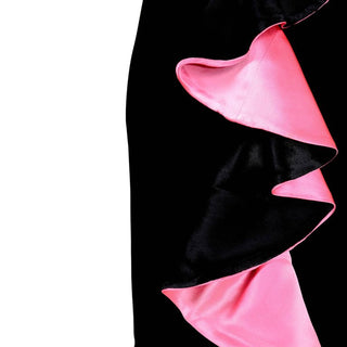1980s Oscar de la Renta Vintage Dress Black Velvet w/ Pink Satin Ruffles