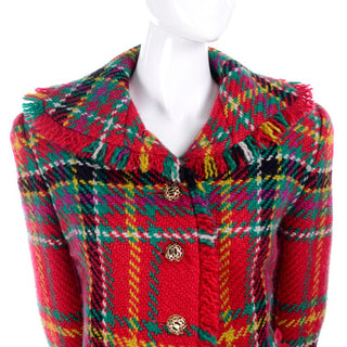 Fall 1991/1992 Oscar de la Renta red plaid fringe jacket skirt suit