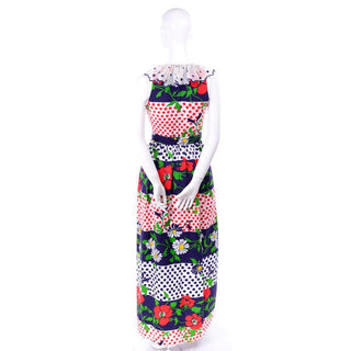 1960s Oscar de la Renta Polka Dot Floral Print Vintage Dress w/ Ruffle Collar