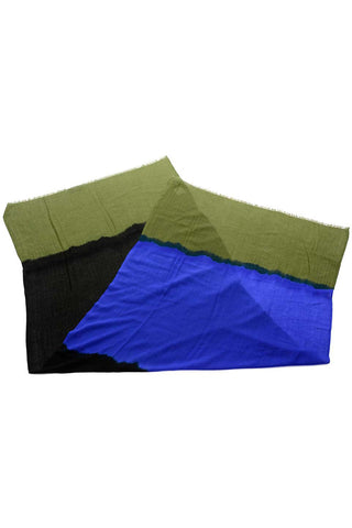Oscar de la Renta 100% Cashmere Blue Green & Black Shawl Wrap color block