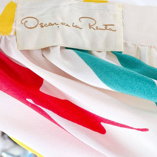 Oscar de la Renta Wrap Skirt w/ Abstract Jewel Tone Scribble Print on Ivory Silk