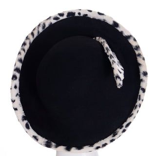 1980s Oscar de la Renta Millinery Vintage Black & White Faux Leopard Wool Hat small