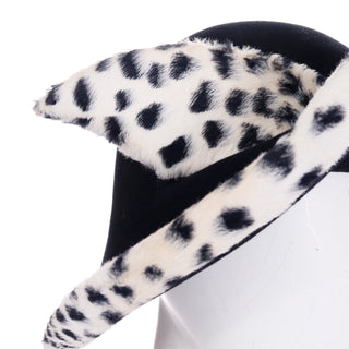 1980s Oscar de la Renta Millinery Vintage dramatic Black & White Faux Leopard Wool Hat