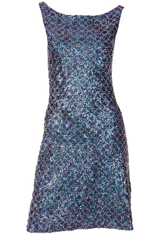 2000s Parosh Fully Beaded Blue & Purple Iridescent Evening Dress