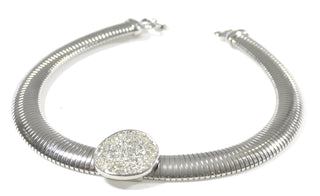 Signed vintage rhinestone collar necklace omega chain silvertone - Dressing Vintage