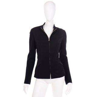Vintage Paco Rabanne Black Zip Front Jacket w Ribbed Sleeves