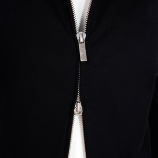 2001 Vintage Paco Rabanne Black Zip Front Jacket w Ribbed Sleeves double zipper