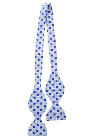 Checked blue silk vintage bow tie