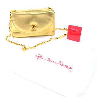 Gold Paloma Picasso Vintage X Handbag w Chain Shoulder Strap & Dust Bag & booklet