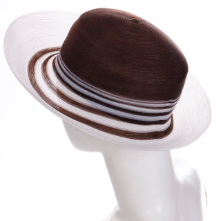1980s Patricia Underwood Brown & White Striped Summer Hat Stripes