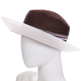 1980s or early 1990s Patricia Underwood Brown & White Striped Summer Hat w brim 