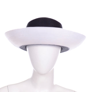 Vintage Patricia Underwood Black and White Woven Hat upturned brim