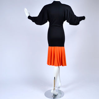 Black orange jersey Patrick Kelly 1980s vintage dress