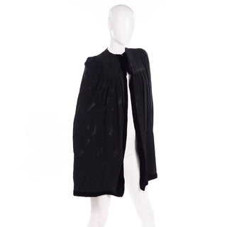 Shirred Vintage Black Velvet Reversible Silk Evening Cape