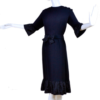 Pattullo-Jo Copeland 1960s vintage black dress with ruffles and bow belt