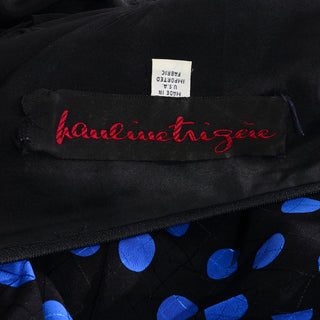 Pauline Trigere Vintage Blue and Black Polka Dot Silk Dress USA