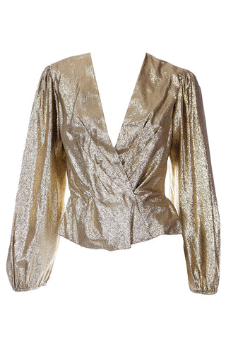 1970s Pauline Trigere Gold Sparkly Wrap Top