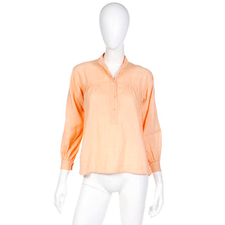 1970s Yves Saint Laurent vintage peach gauze cotton peasant blouse