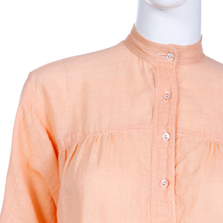 1970s Yves Saint Laurent peach gauze cotton peasant blouse with high collar