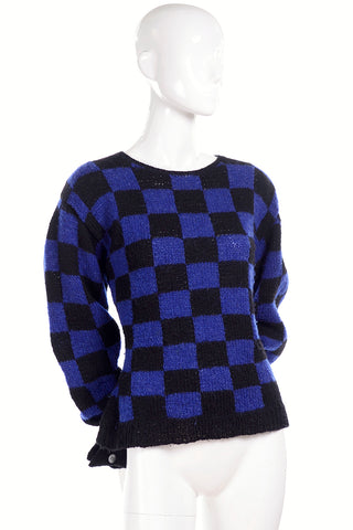 Hand knit wool vintage Perry Ellis blue and black check sweater