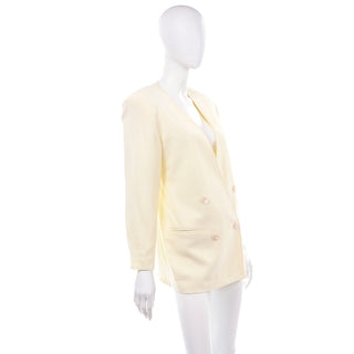 1980s Perry Ellis Cream Crepe Double Breasted Blazer Size Large