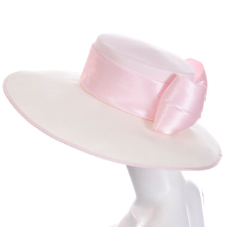 Rare 1980s Peter Bettley London Vintage Cream Hat w Pink Ribbon & Bow