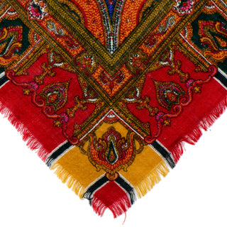 Vintage Pierre Balmain Colorful Paisley Wool Scarf Fringed