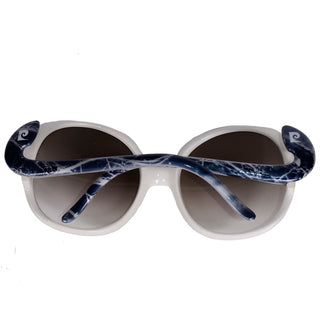 Oversized Pierre Cardin Vintage Sunglasses in White w/ Faux Marble Blue Trim