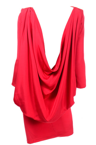 1980s Pierre Cardin Vintage Red Silk Dress With Low Plunging Draped Back