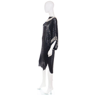  Pierre Cardin Attr Vintage Beaded Black Dress W Draped Ivory Pearls