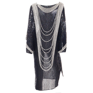 1980s Pierre Cardin Attr Vintage Beaded Black Dress W Draped Ivory Pearls Rare evening dress