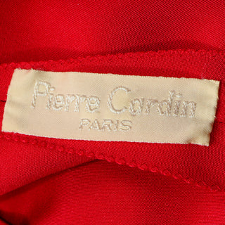 1980s Pierre Cardin Paris Vintage Red Silk Dress With Low Plunging Draped Back 