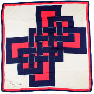 1970s Pierre Cardin Jeunesse Paris Geometric Red and Blue Silk Scarf