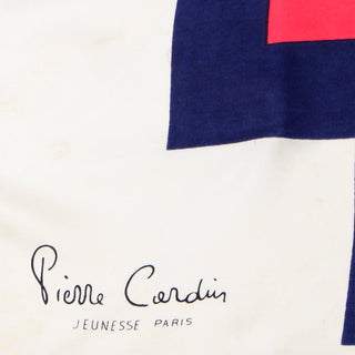 1970s Pierre Cardin Jeunesse Paris Geometric Red and Blue Silk Scarf