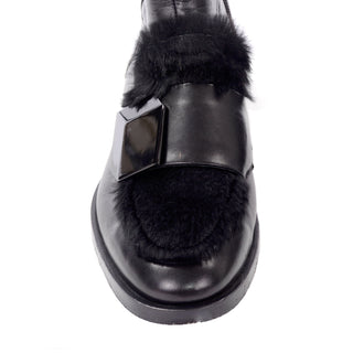 Unique Pierre Hardy Black Leather Booties Faux Fur & Square Heel 37