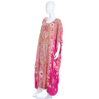 1980s Heavily Beaded Vintage Hot Pink Caftan with Beads & Sequins