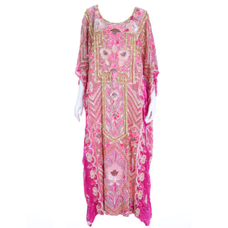 1980s Heavily Beaded Vintage Hot Pink Caftan with Beads and Sequins One Size