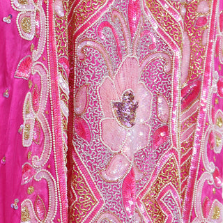 1980s Heavily Beaded Vintage Hot Pink Caftan with Beads and Sequins with pearls