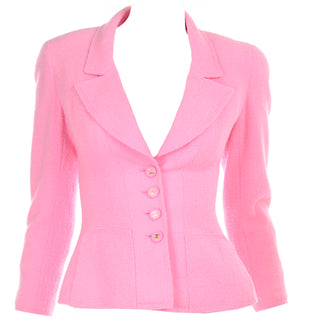 Spring summer 1997 Chanel Pink Boucle Jacket Blazer vintage