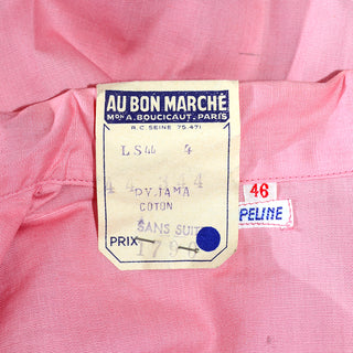 1970s Pink Cotton Vintage Pajama Set Deadstock from France M/L