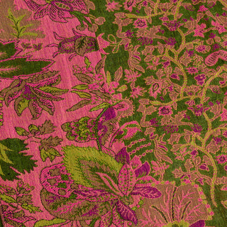 Pink & Green Botanical Large Pashmina Scarf w Fringe