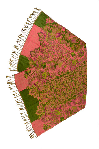 Large reversible pink and green floral pashmina